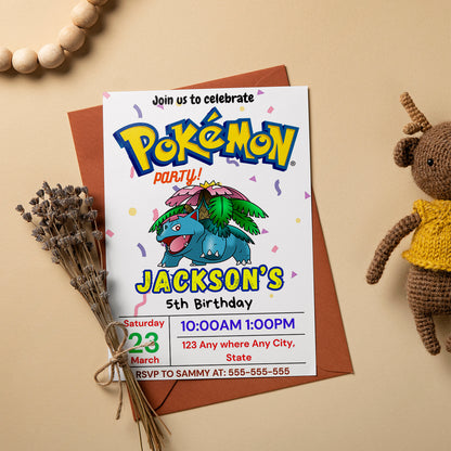 Venusaur Birthday Invitation Template | Pokemon Invite - CreativeRino