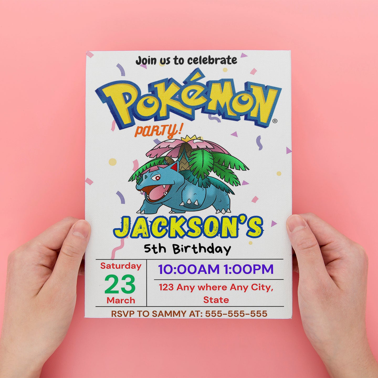 Venusaur Birthday Invitation Template | Pokemon Invite - CreativeRino