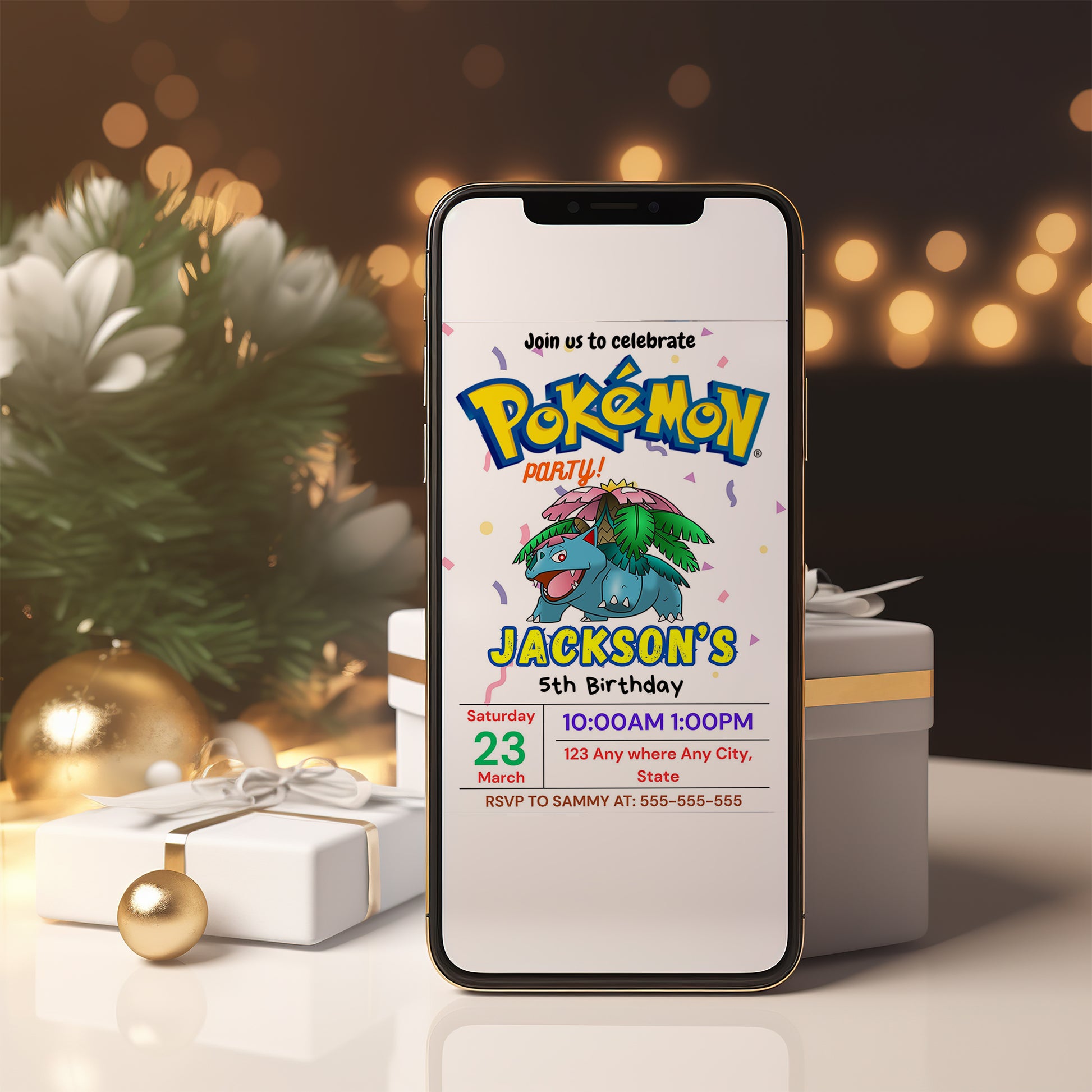 Venusaur Birthday Invitation Template | Pokemon Invite - CreativeRino