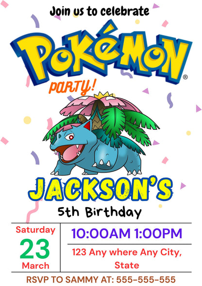 Venusaur Birthday Invitation Template | Pokemon Invite - CreativeRino