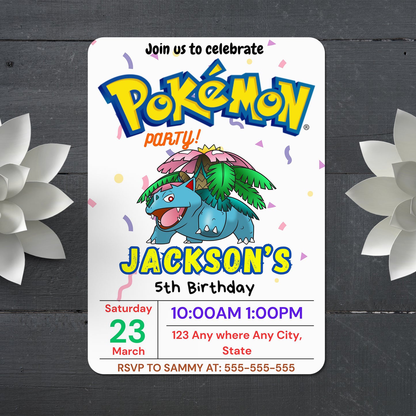 Venusaur Birthday Invitation Template | Pokemon Invite - CreativeRino