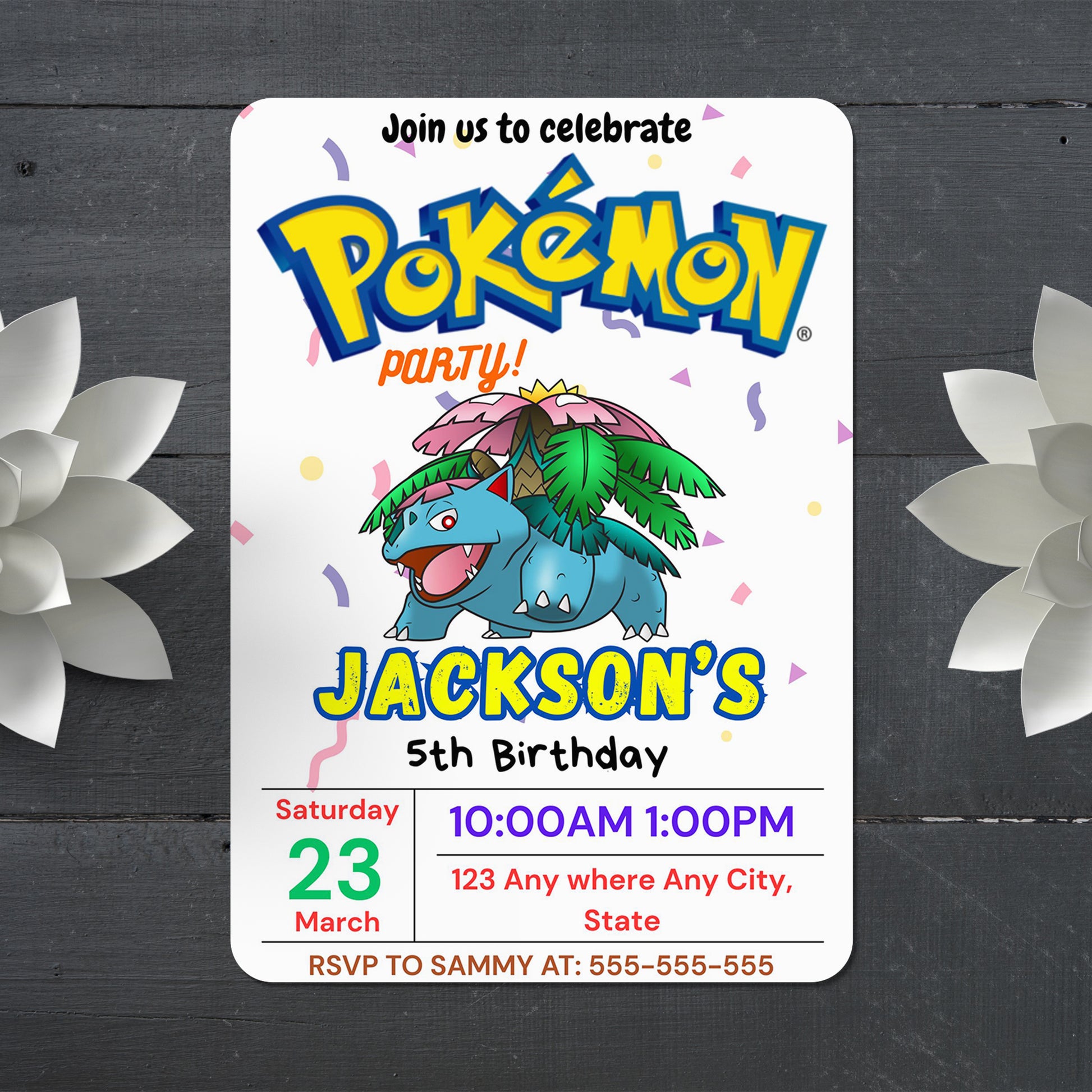 Venusaur Birthday Invitation Template | Pokemon Invite - CreativeRino
