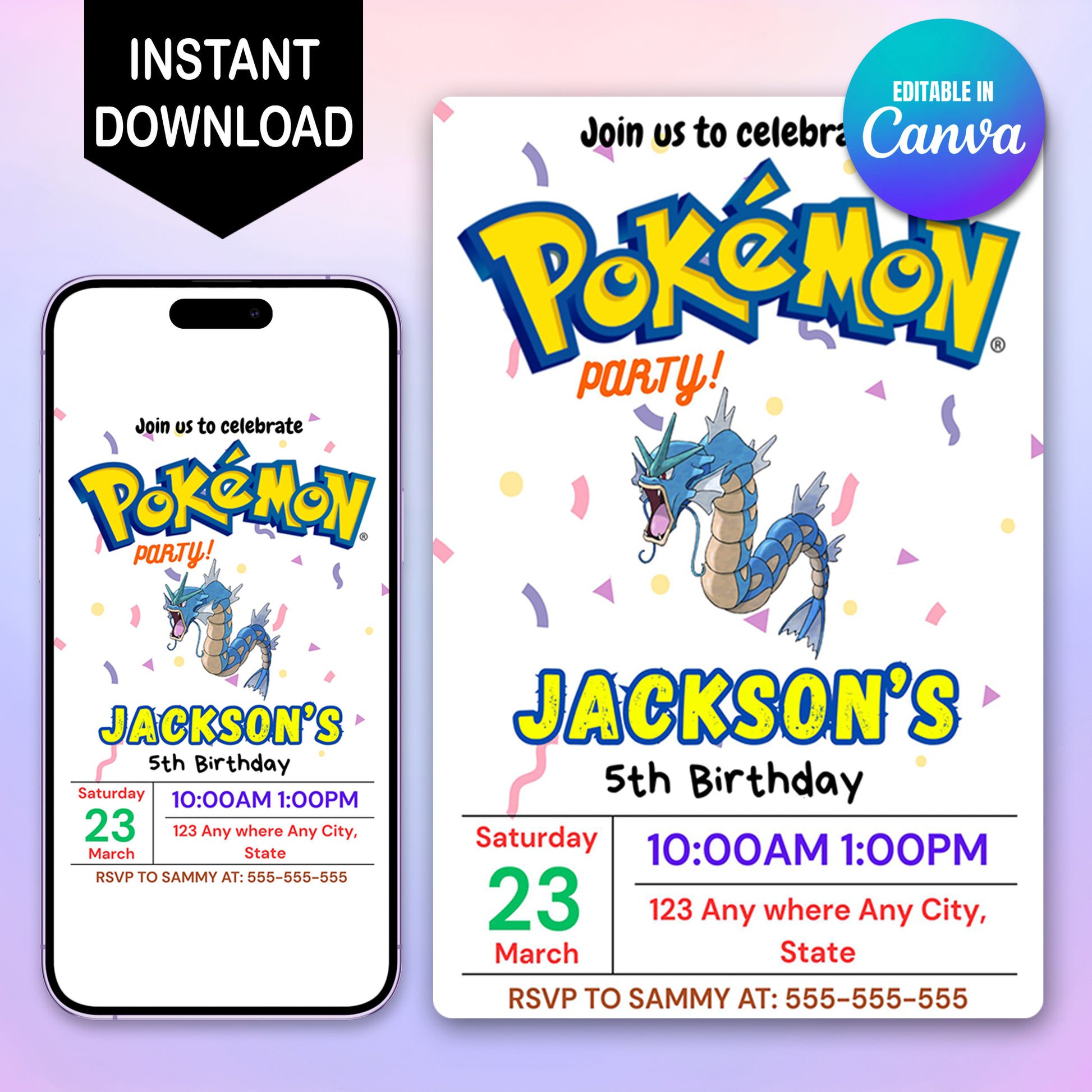 Gyarados Birthday Invitation Template | Pokemon Invite - CreativeRino