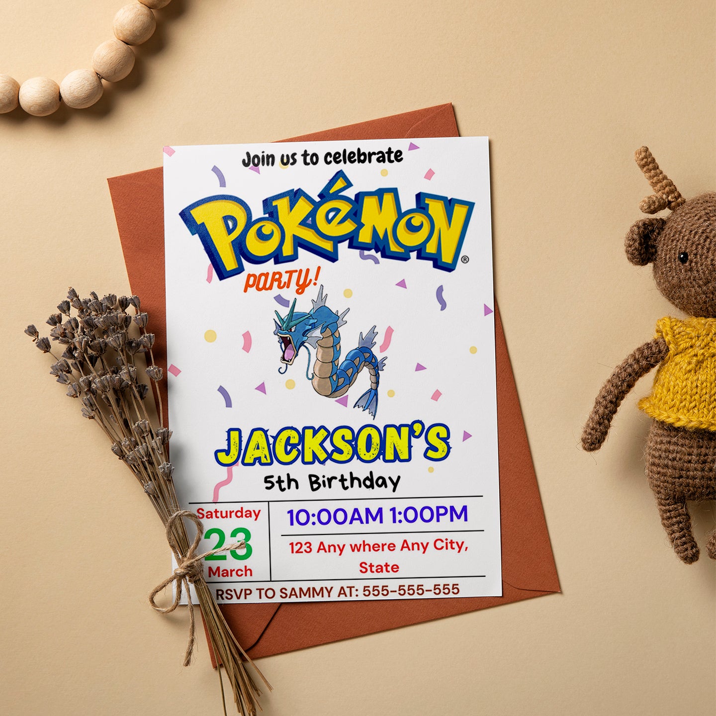 Gyarados Birthday Invitation Template | Pokemon Invite - CreativeRino