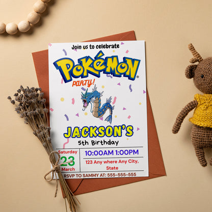 Gyarados Birthday Invitation Template | Pokemon Invite - CreativeRino
