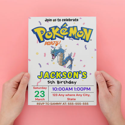 Gyarados Birthday Invitation Template | Pokemon Invite - CreativeRino