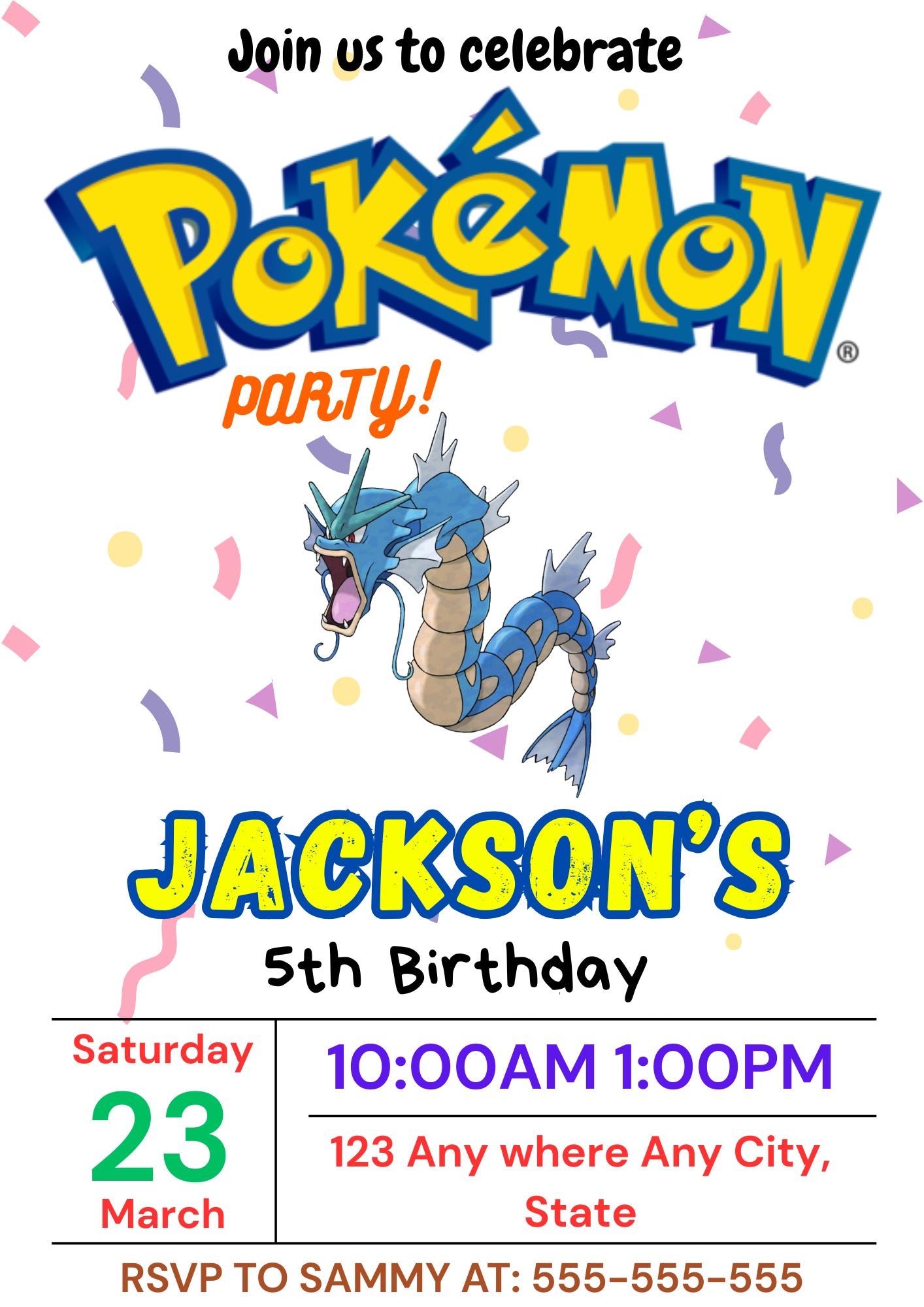 Gyarados Birthday Invitation Template | Pokemon Invite - CreativeRino