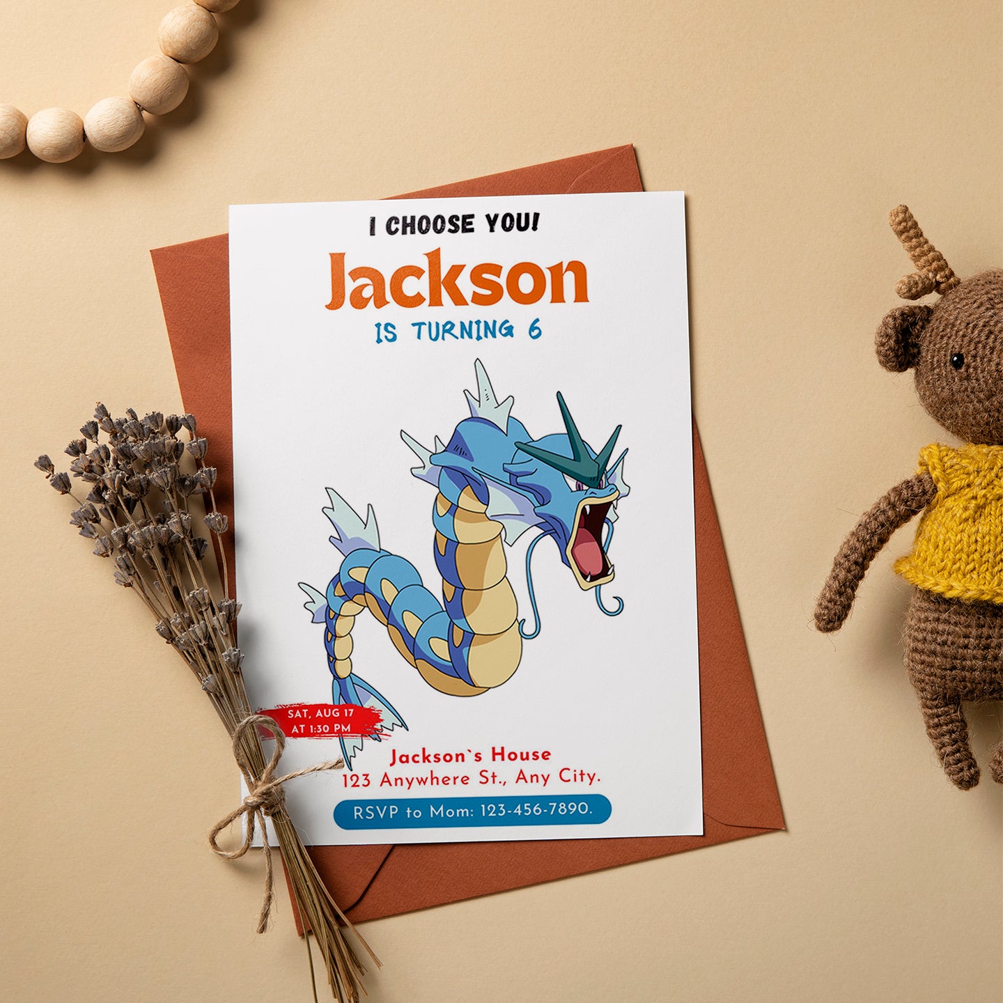 Gyarados Birthday Party Invitation Template | Pokemon Invite - CreativeRino
