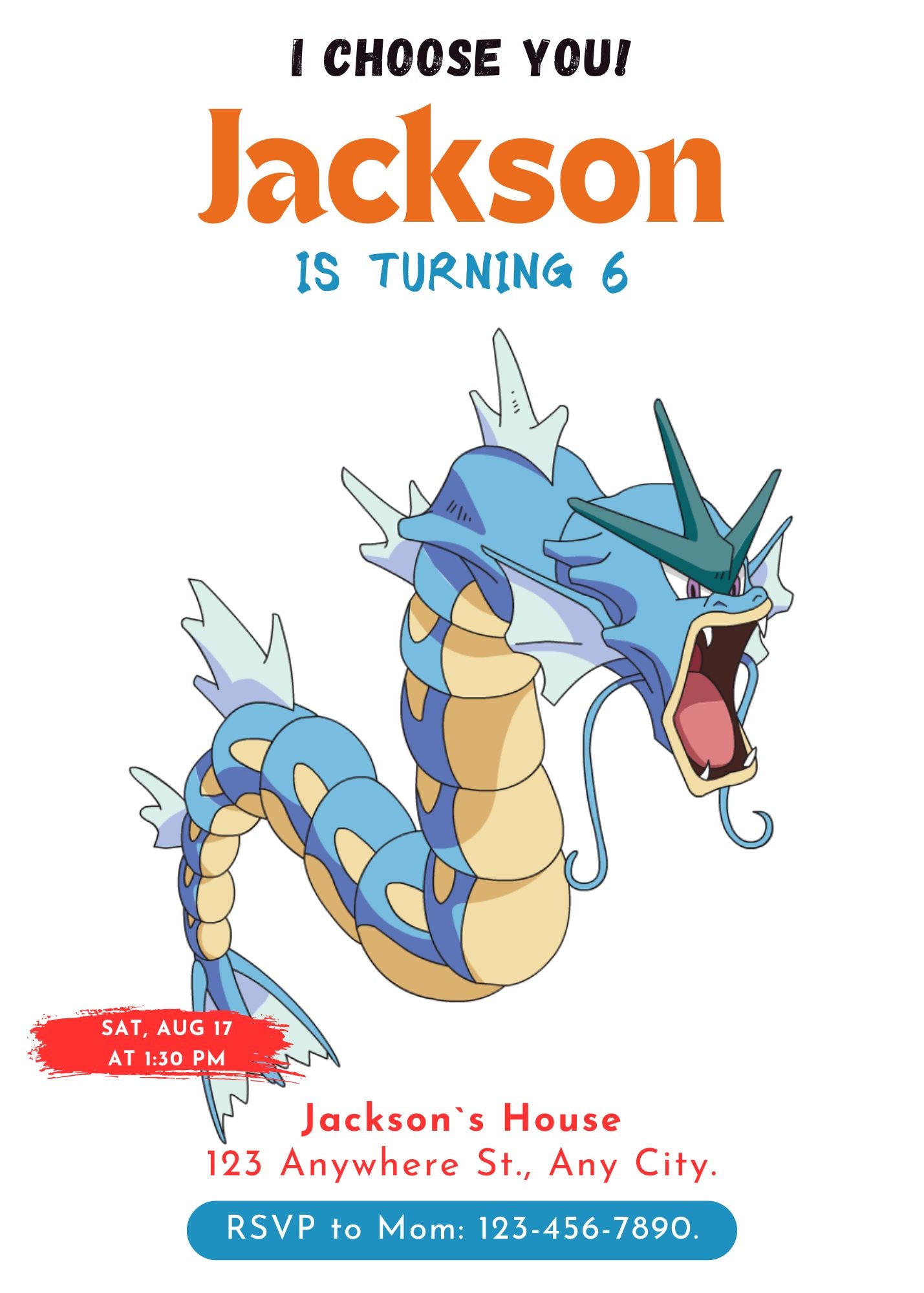 Gyarados Birthday Party Invitation Template | Pokemon Invite - CreativeRino