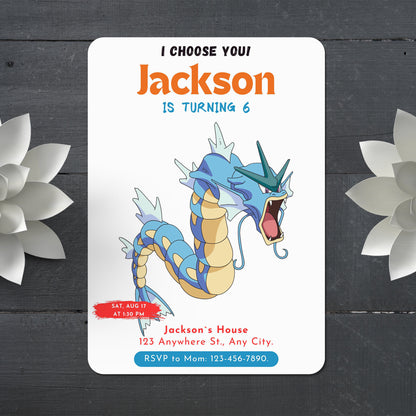 Gyarados Birthday Party Invitation Template | Pokemon Invite - CreativeRino
