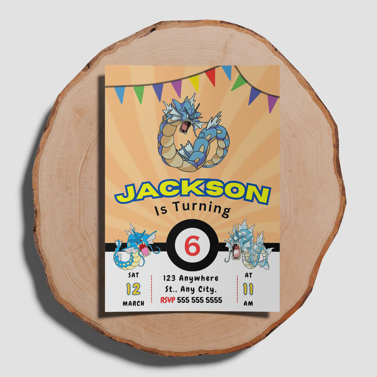 Gyarados Pokemon Birthday Party Invitation Template - CreativeRino