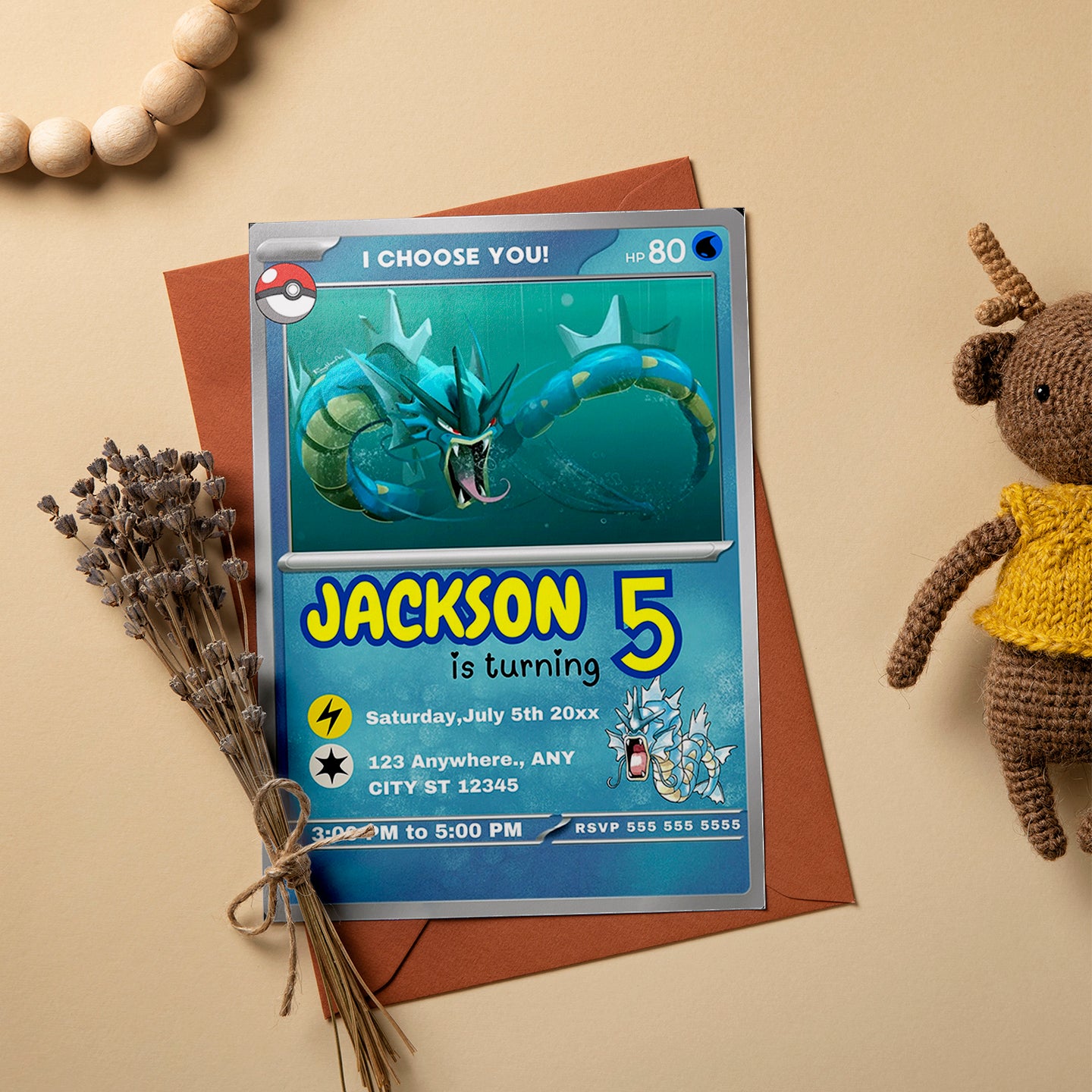 Gyarados Invitation Template | Pokemon Card Birthday Invite - CreativeRino