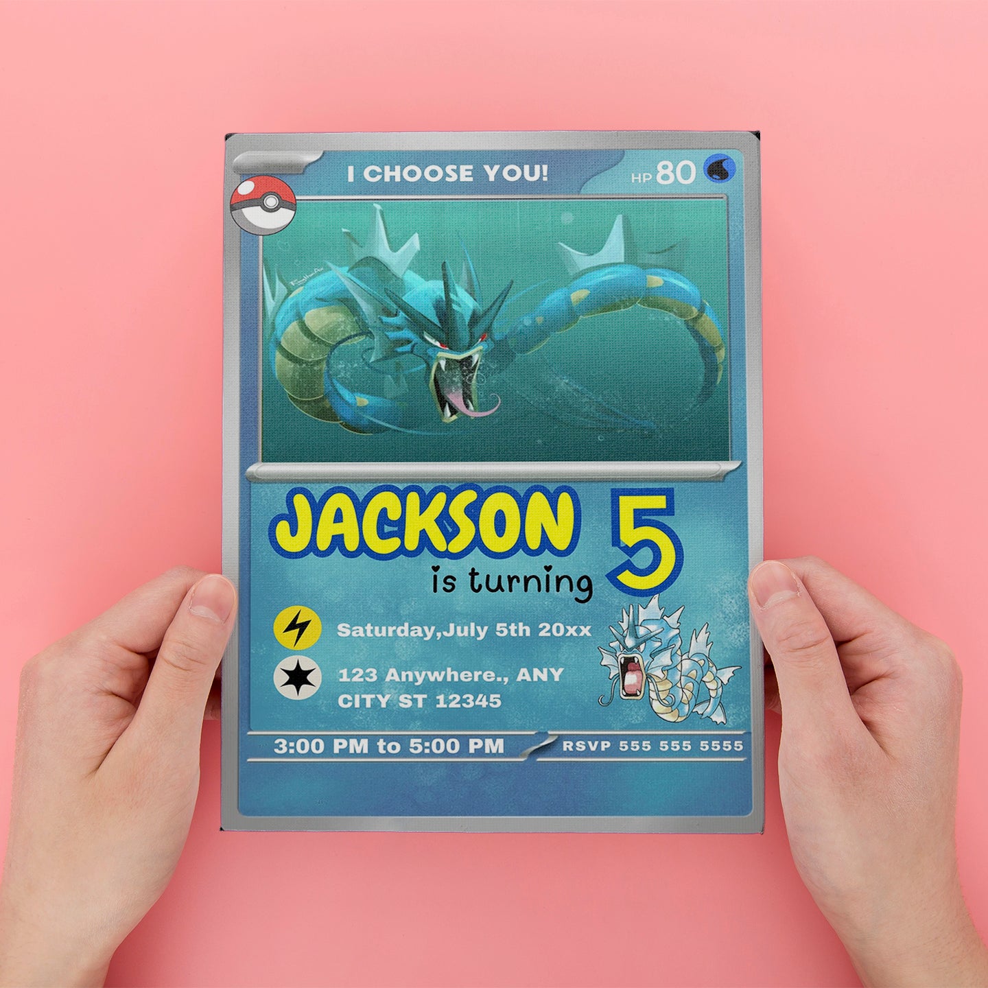 Gyarados Invitation Template | Pokemon Card Birthday Invite - CreativeRino