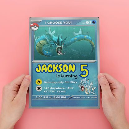 Gyarados Invitation Template | Pokemon Card Birthday Invite - CreativeRino