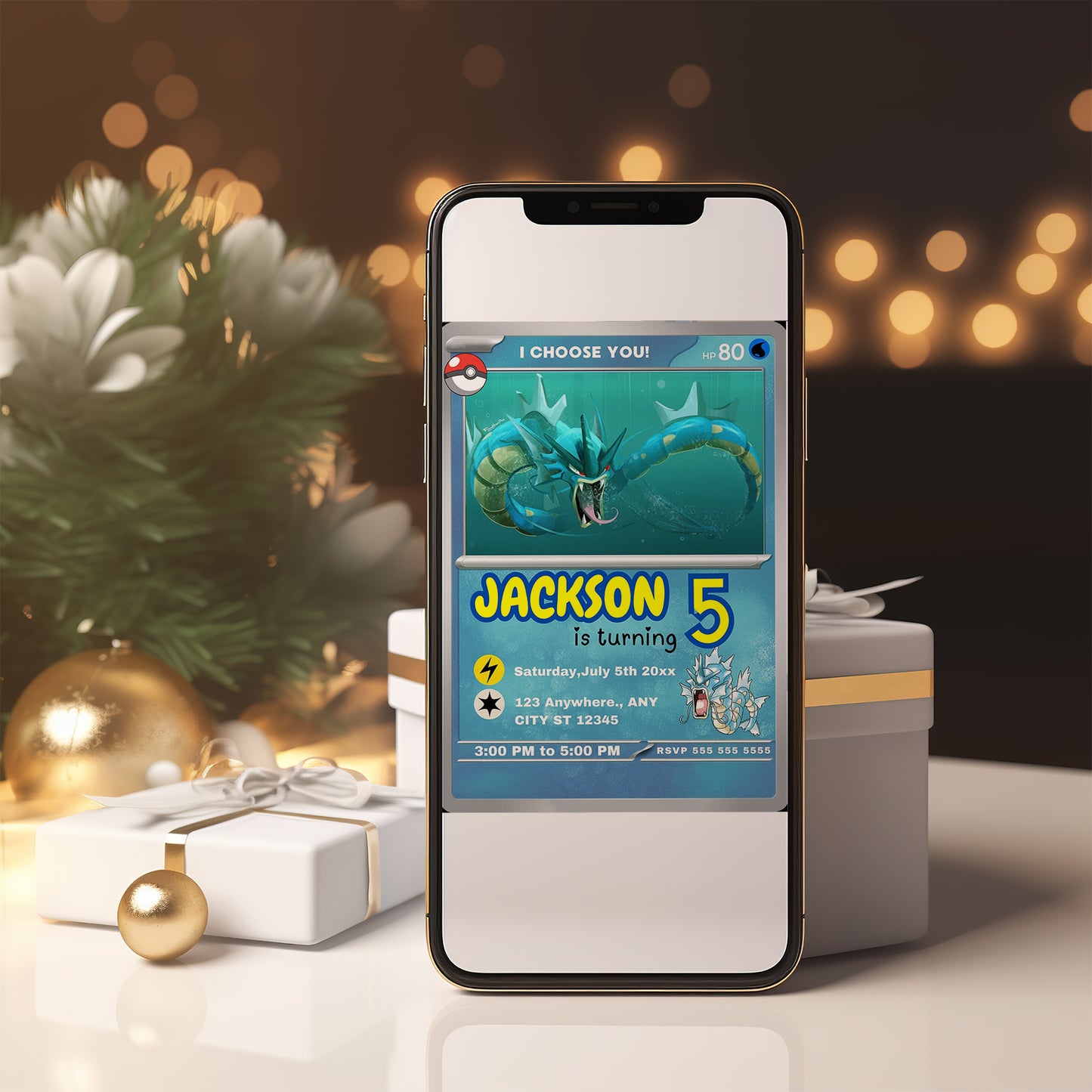 Gyarados Invitation Template | Pokemon Card Birthday Invite - CreativeRino