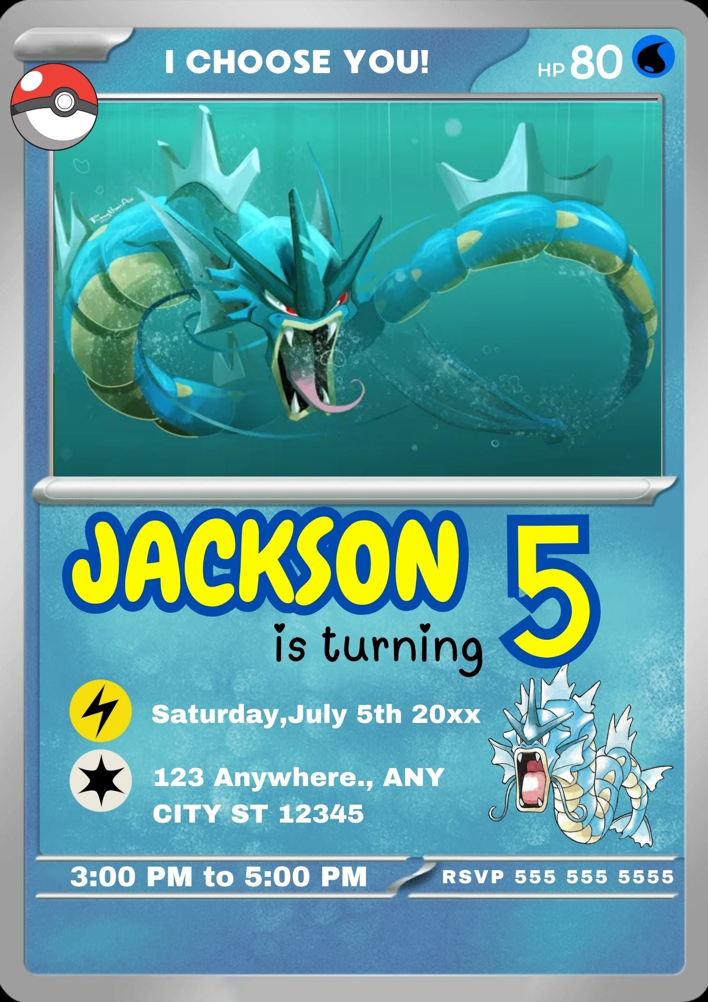 Gyarados Invitation Template | Pokemon Card Birthday Invite - CreativeRino