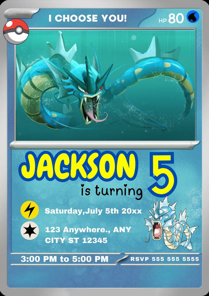 Gyarados Invitation Template | Pokemon Card Birthday Invite - CreativeRino
