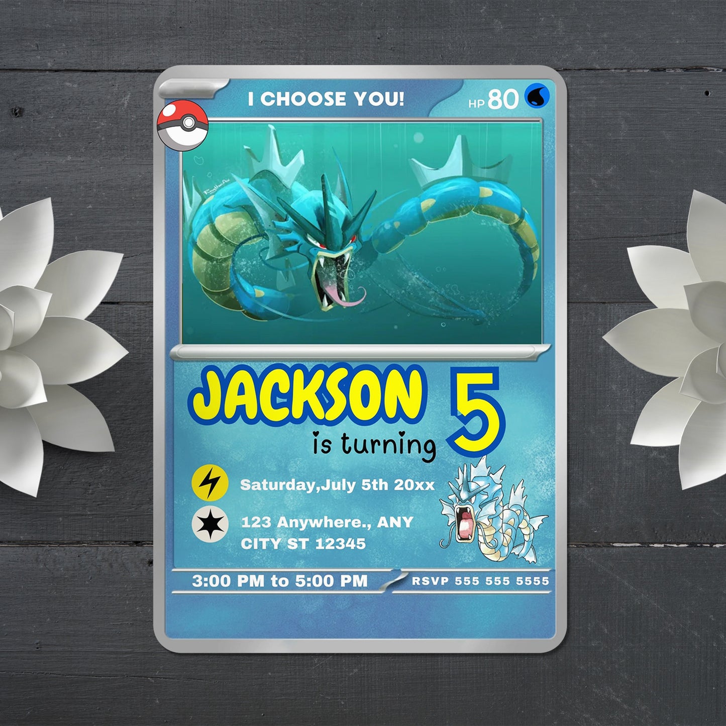 Gyarados Invitation Template | Pokemon Card Birthday Invite - CreativeRino