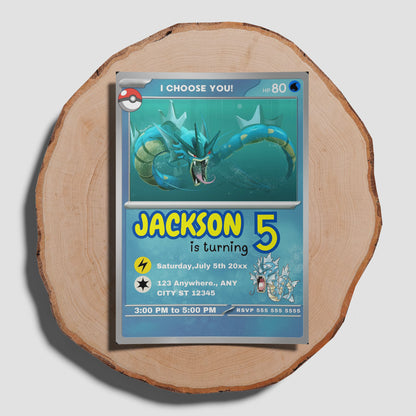 Gyarados Invitation Template | Pokemon Card Birthday Invite - CreativeRino