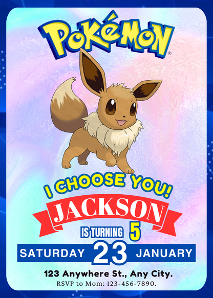 Eevee Invitation Template | Pokemon Birthday Invite - CreativeRino