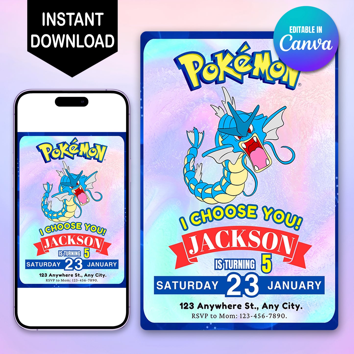 Gyarados Invitation Template | Pokemon Birthday Invite - CreativeRino