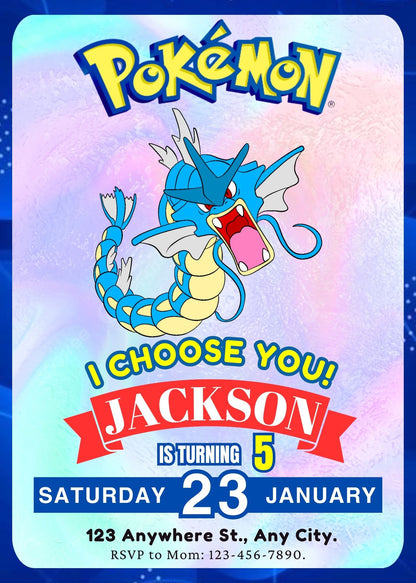 Gyarados Invitation Template | Pokemon Birthday Invite - CreativeRino