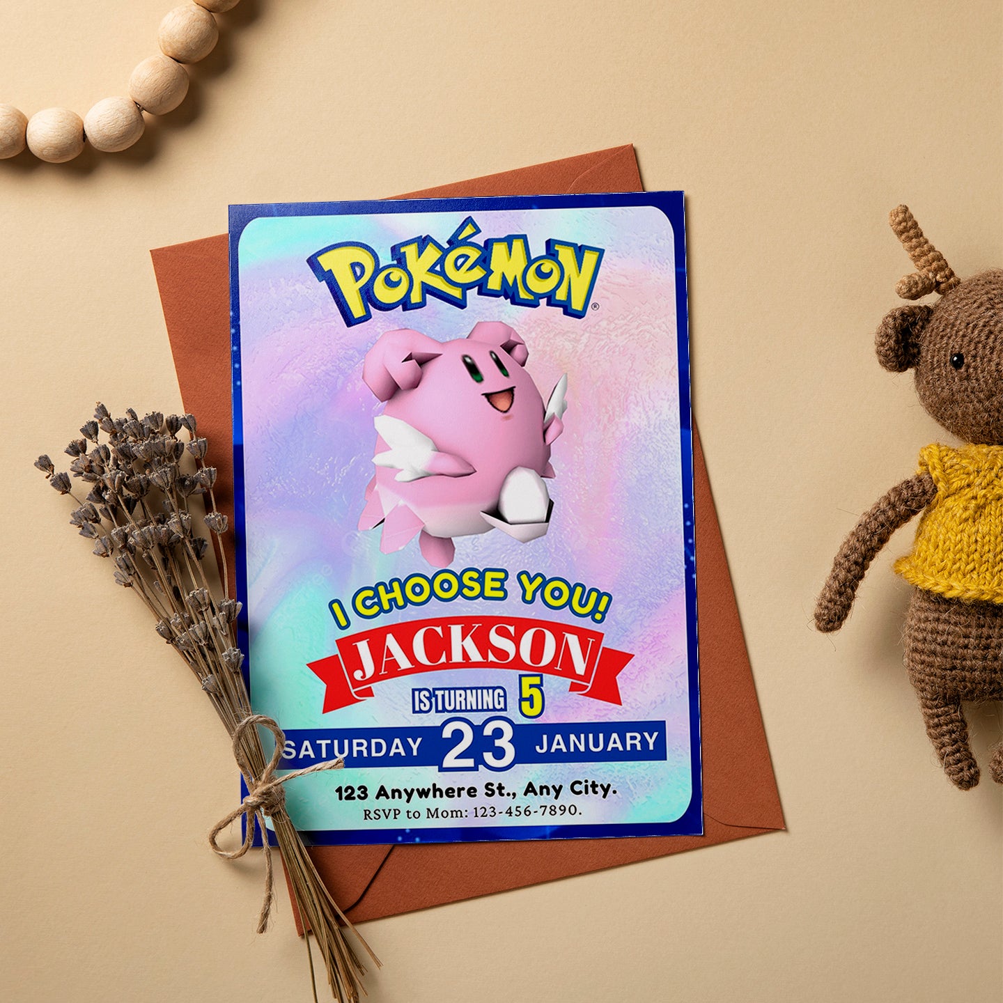 Blissey Invitation Template | Pokemon Birthday Invite - CreativeRino