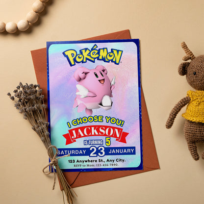 Blissey Invitation Template | Pokemon Birthday Invite - CreativeRino