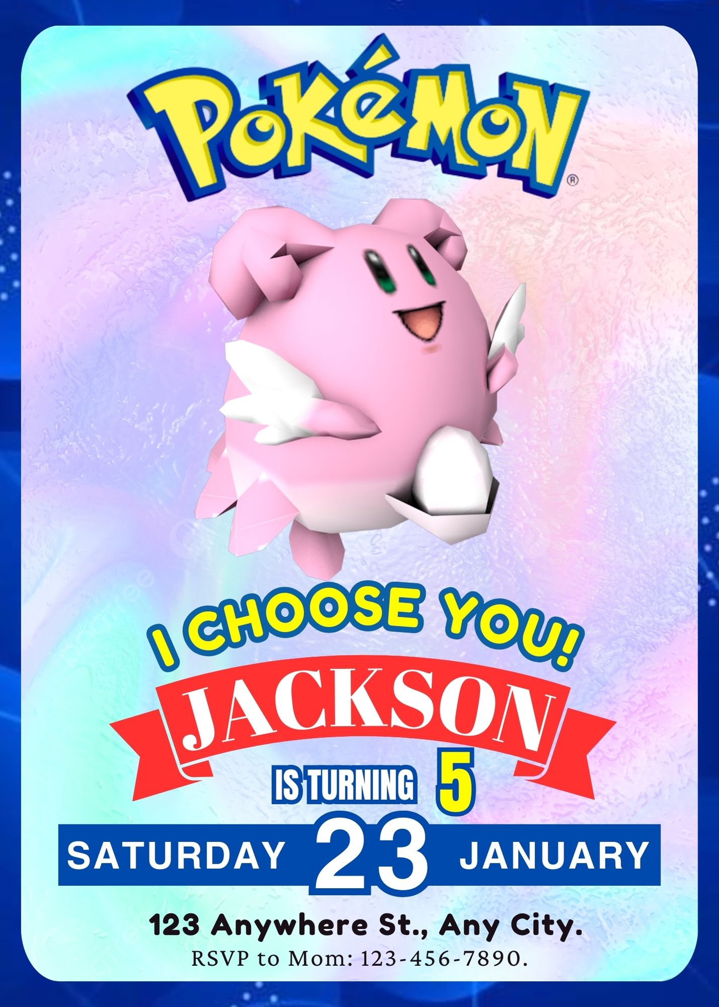Blissey Invitation Template | Pokemon Birthday Invite - CreativeRino