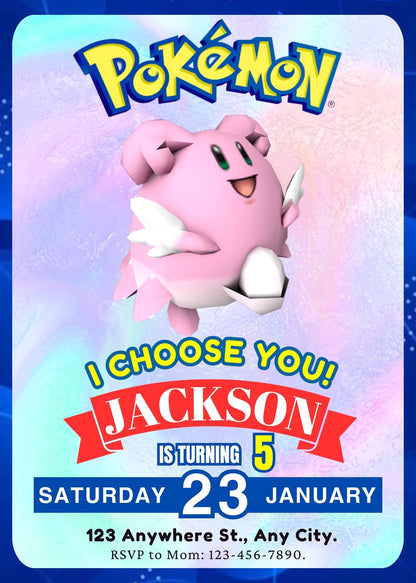 Blissey Invitation Template | Pokemon Birthday Invite - CreativeRino