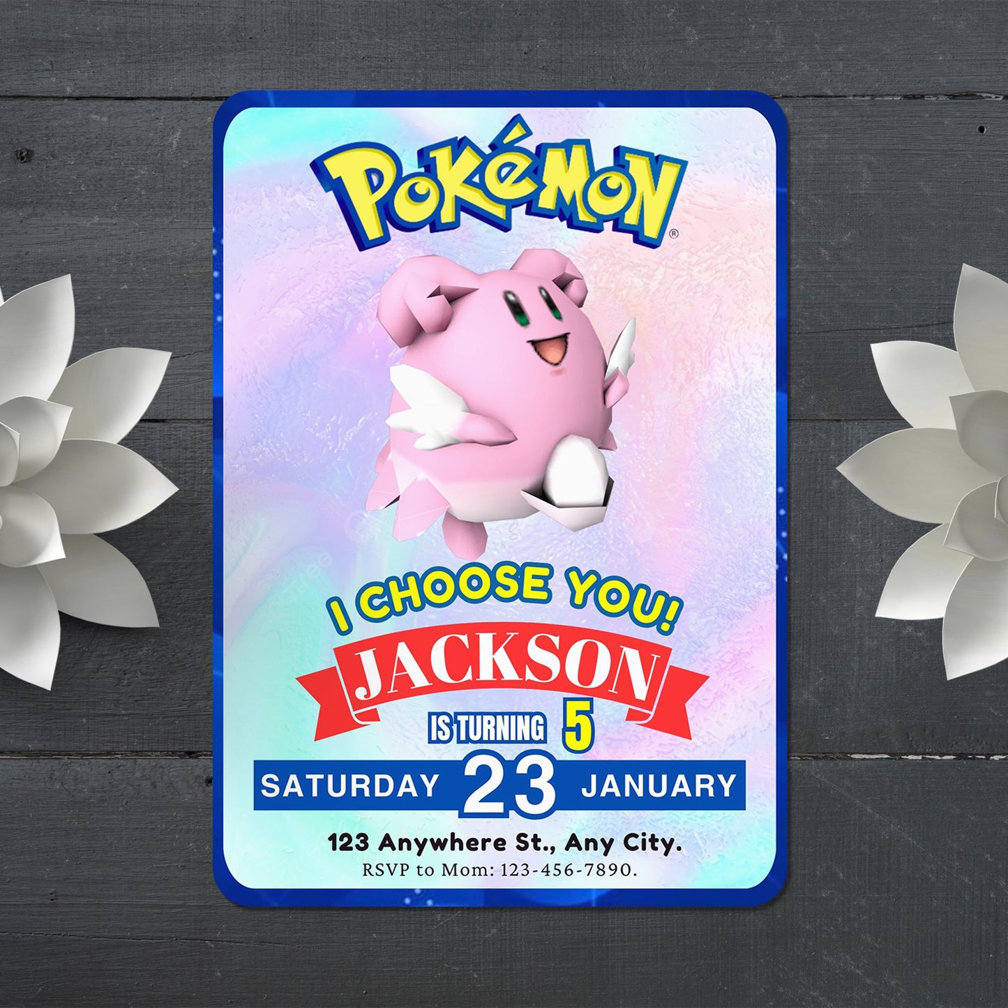 Blissey Invitation Template | Pokemon Birthday Invite - CreativeRino