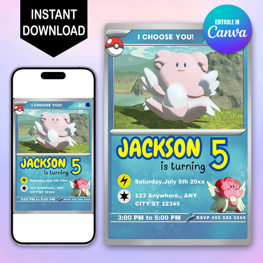 Blissey Invitation Template | Pokemon Card Birthday Invite - CreativeRino