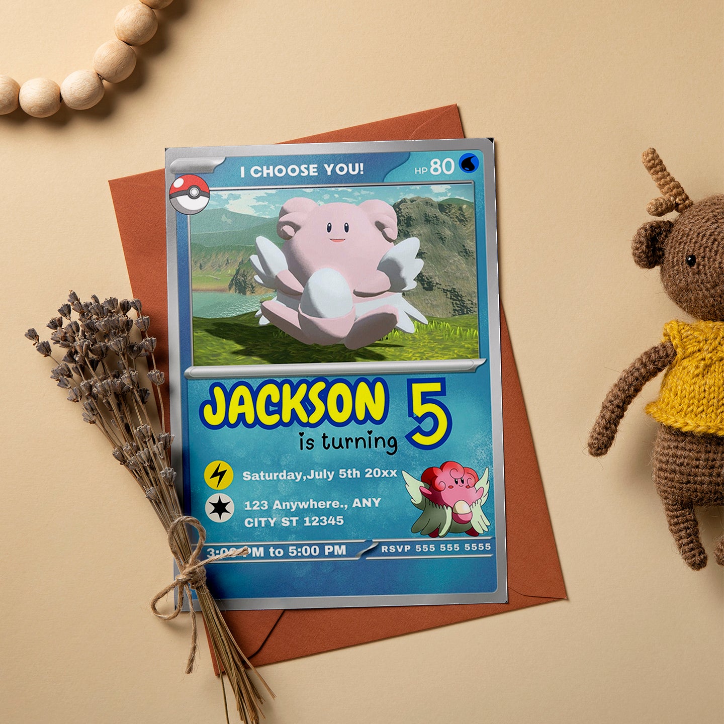 Blissey Invitation Template | Pokemon Card Birthday Invite - CreativeRino