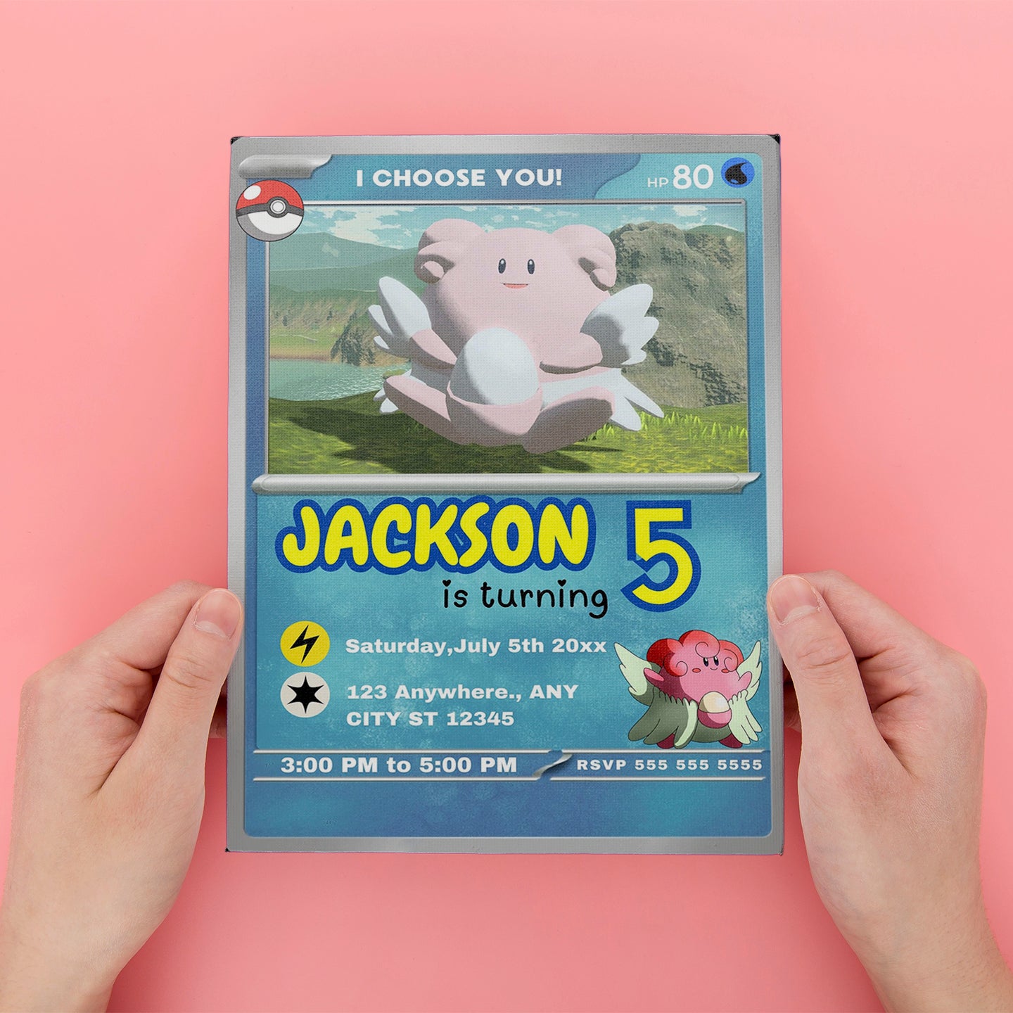 Blissey Invitation Template | Pokemon Card Birthday Invite - CreativeRino