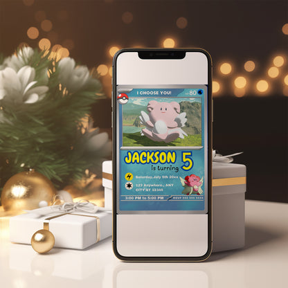 Blissey Invitation Template | Pokemon Card Birthday Invite - CreativeRino