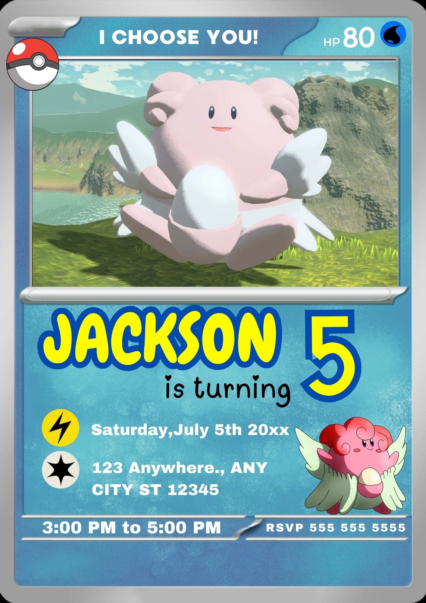 Blissey Invitation Template | Pokemon Card Birthday Invite - CreativeRino