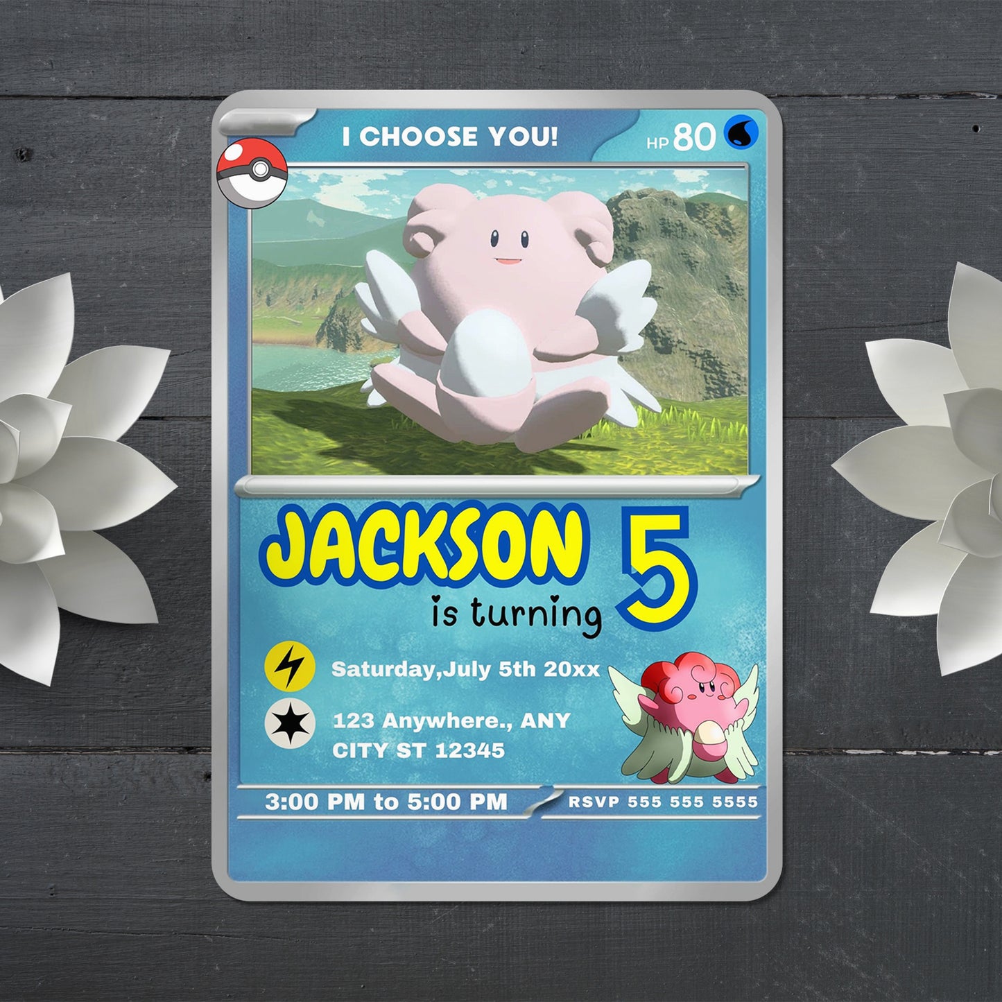 Blissey Invitation Template | Pokemon Card Birthday Invite - CreativeRino