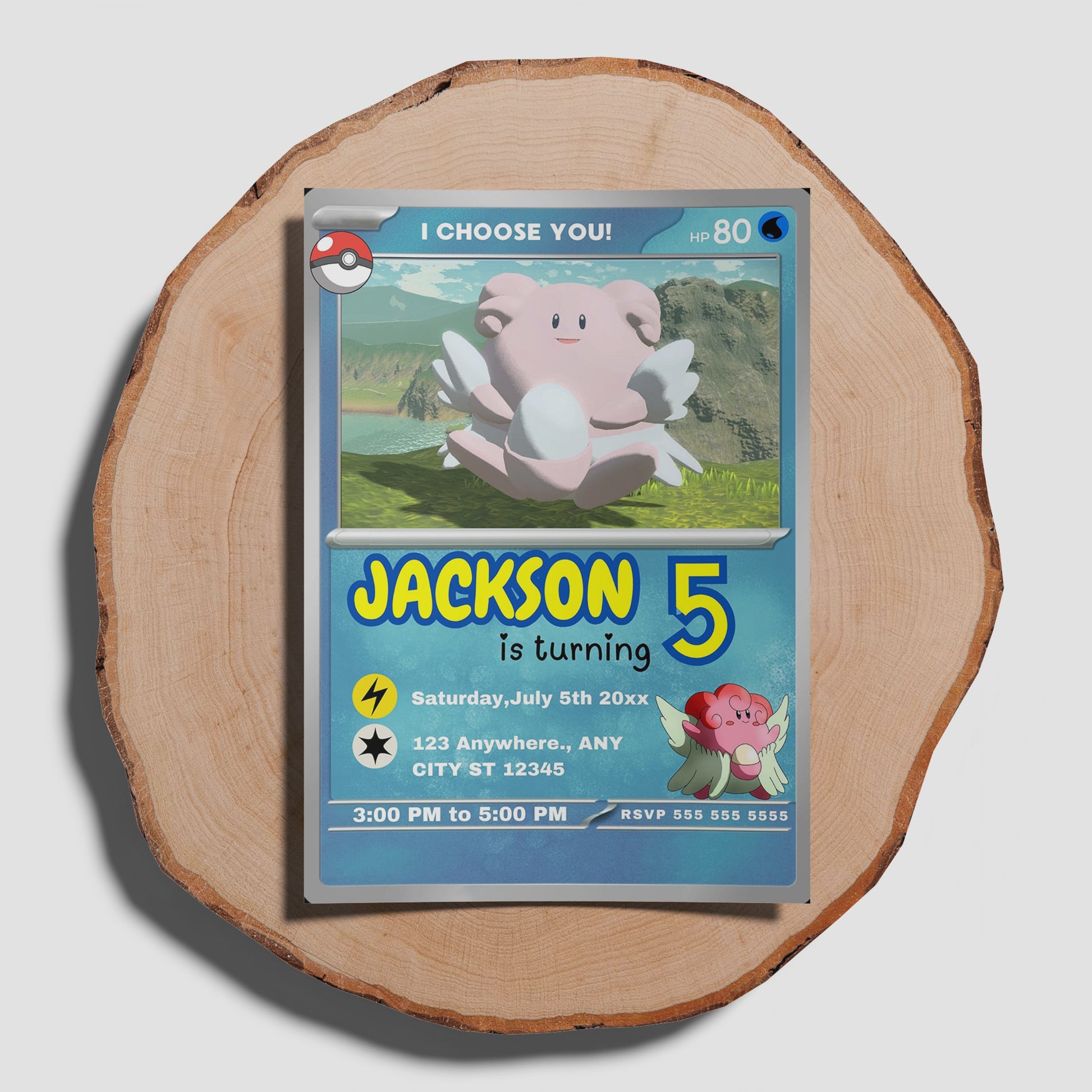 Blissey Invitation Template | Pokemon Card Birthday Invite - CreativeRino