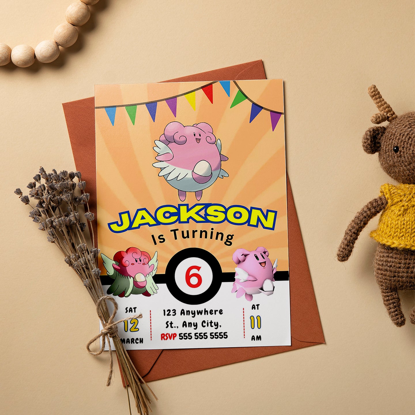 Blissey Pokemon Birthday Party Invitation Template - CreativeRino