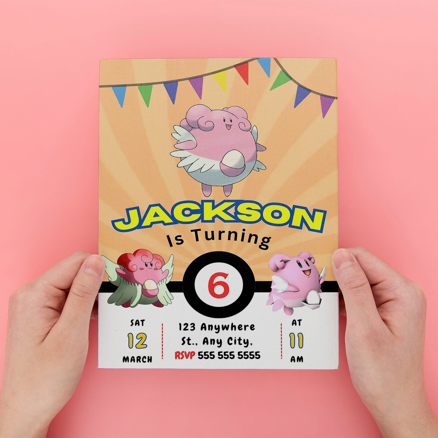 Blissey Pokemon Birthday Party Invitation Template - CreativeRino