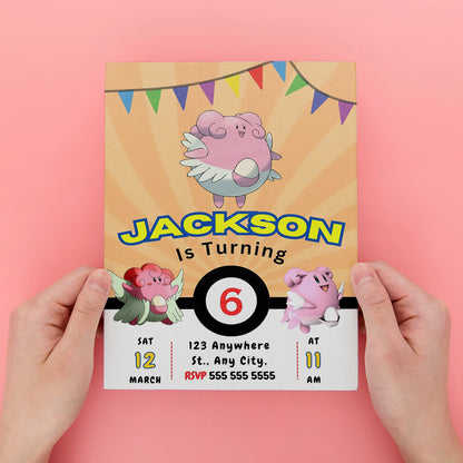 Blissey Pokemon Birthday Party Invitation Template - CreativeRino