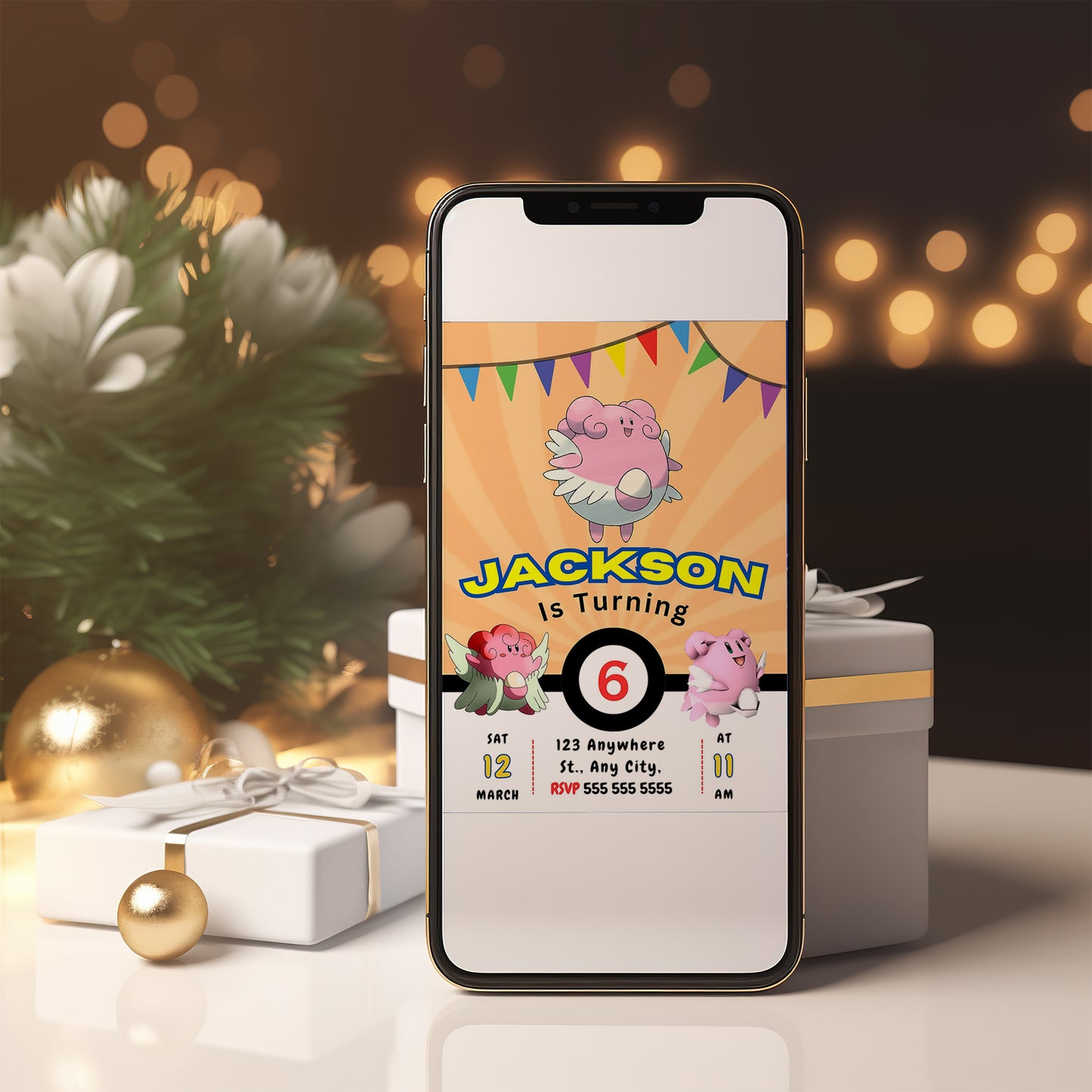 Blissey Pokemon Birthday Party Invitation Template - CreativeRino