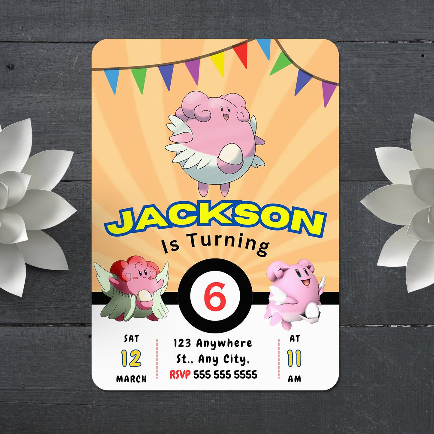 Blissey Pokemon Birthday Party Invitation Template - CreativeRino