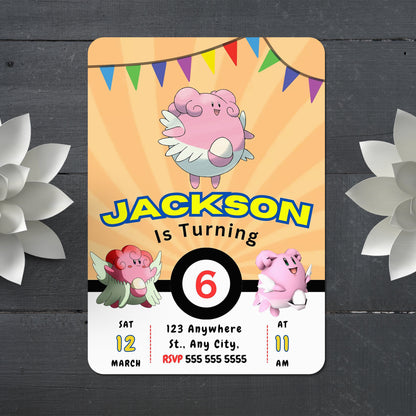 Blissey Pokemon Birthday Party Invitation Template - CreativeRino