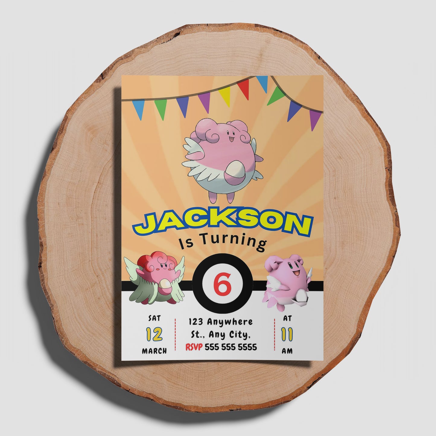 Blissey Pokemon Birthday Party Invitation Template - CreativeRino
