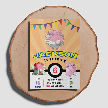 Blissey Pokemon Birthday Party Invitation Template - CreativeRino