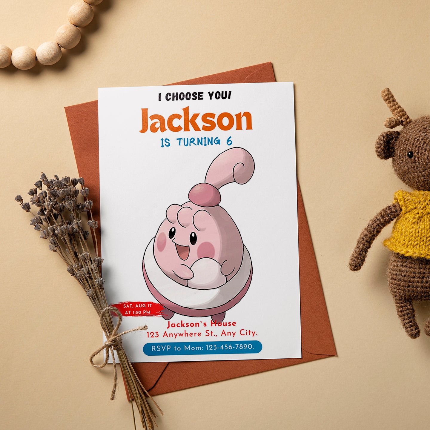 Blissey Birthday Party Invitation Template | Pokemon Invite - CreativeRino