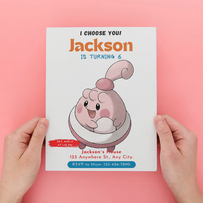 Blissey Birthday Party Invitation Template | Pokemon Invite - CreativeRino