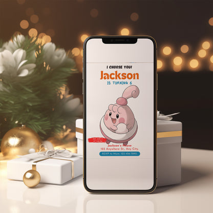 Blissey Birthday Party Invitation Template | Pokemon Invite - CreativeRino