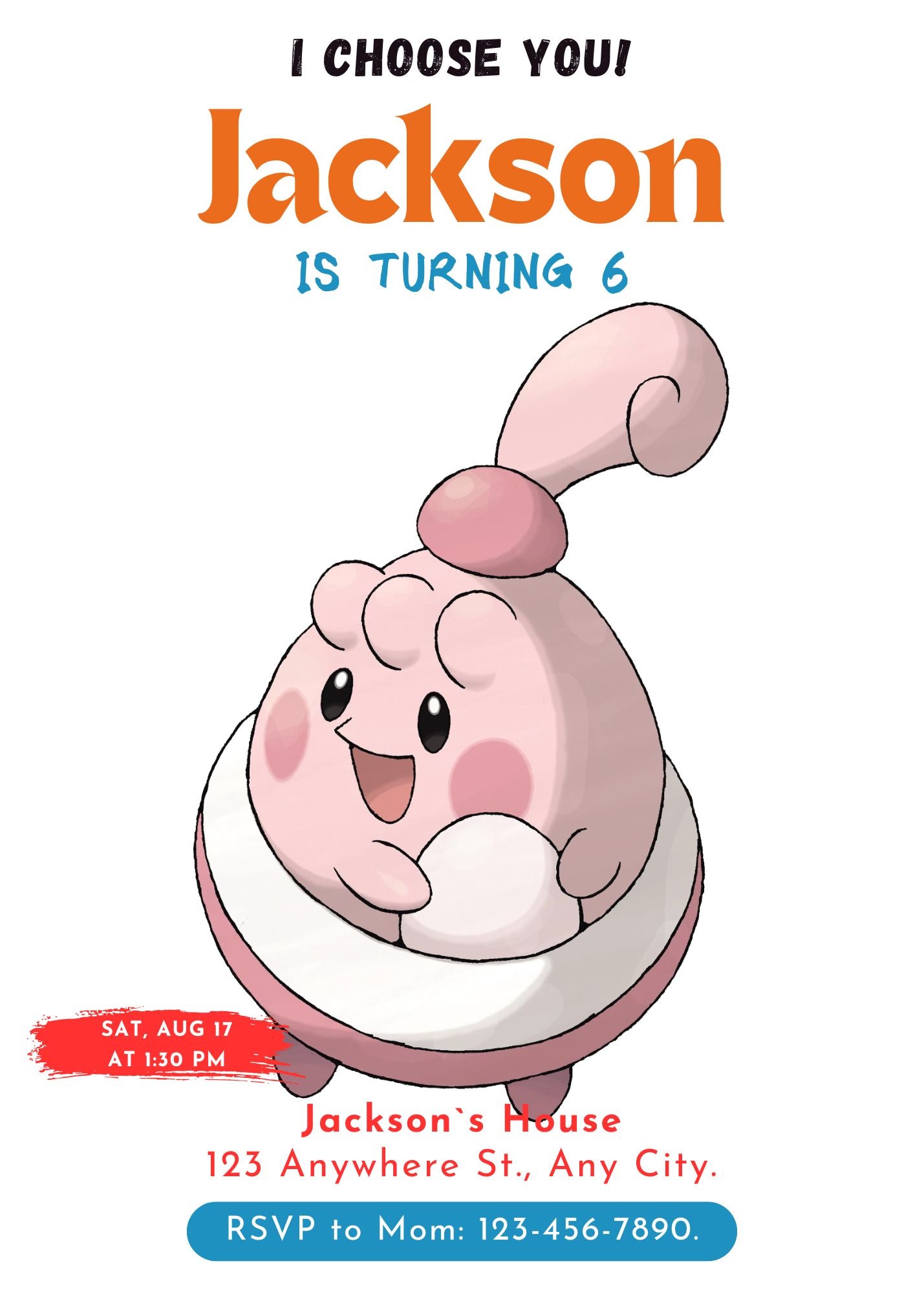 Blissey Birthday Party Invitation Template | Pokemon Invite - CreativeRino